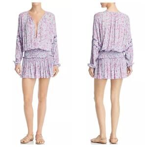 Hemant & Nandita Layla Smocked‎ Waist Mini Dress Purple Size Small